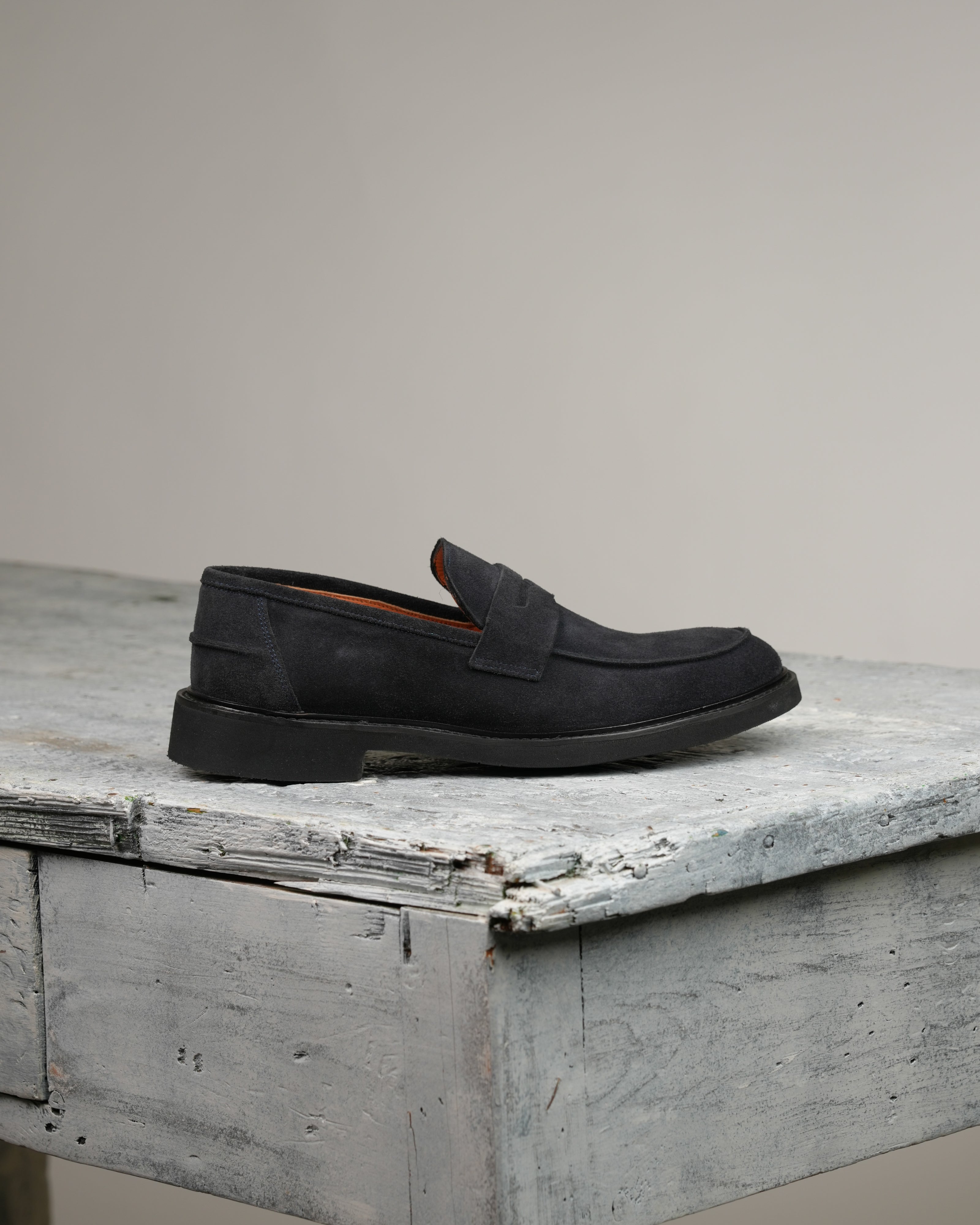 SHALAPI italian penny loafers for men in suede navy
