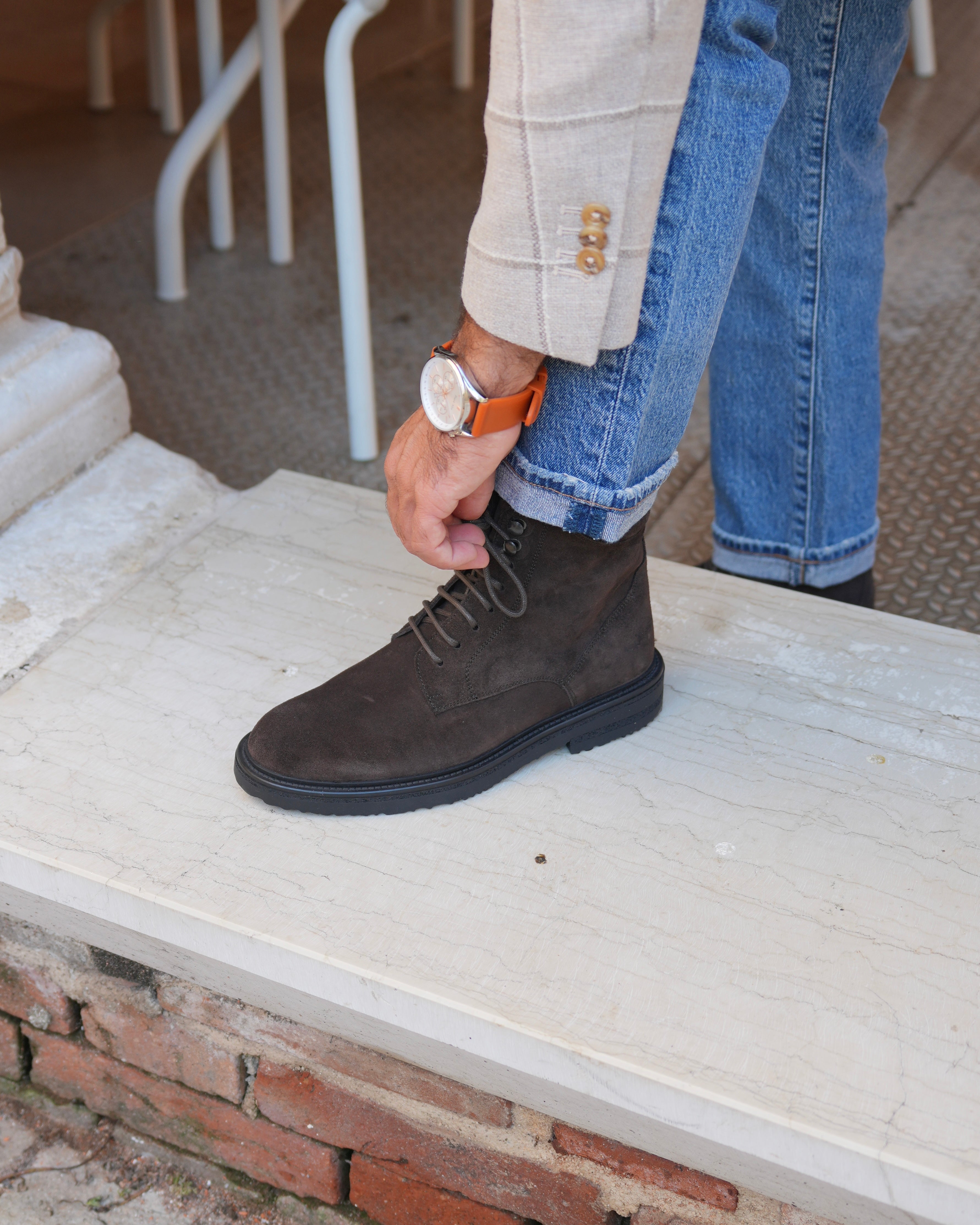 SHALAPI luxury 1.1 plain toe boots in suede leather in brown