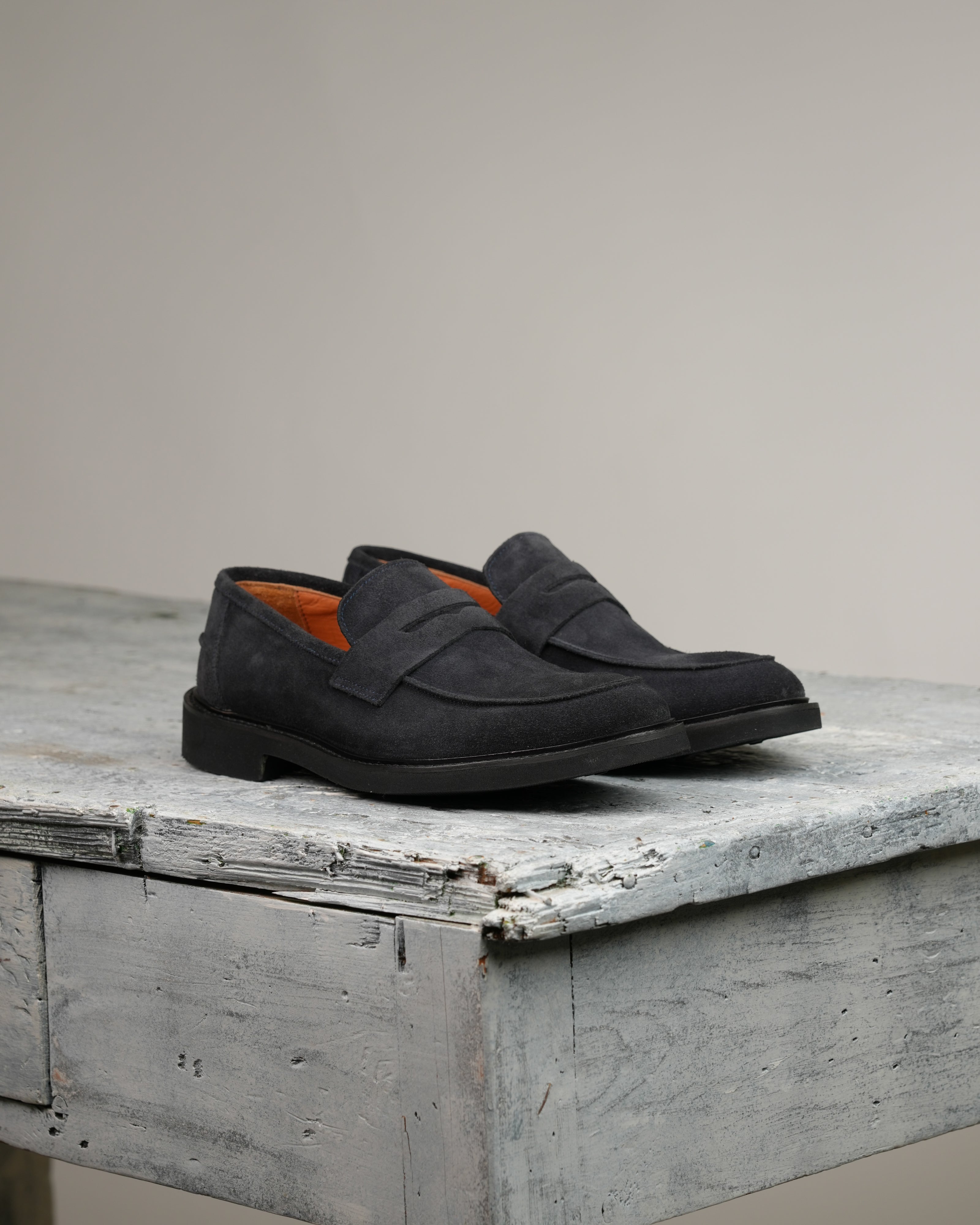 SHALAPI italian penny loafers for men in suede navy