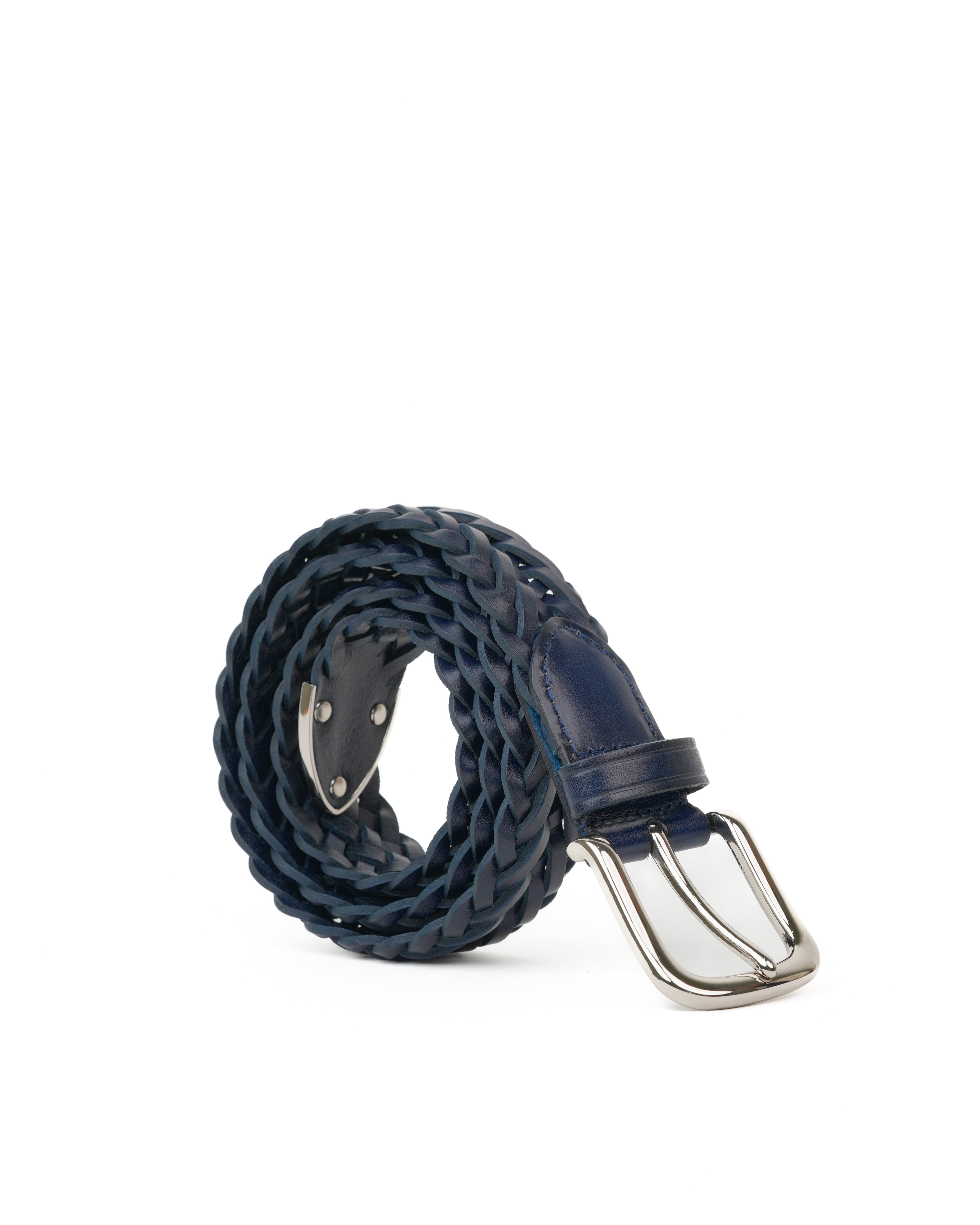 Handmade Braided Leather Belt in Navy Blue – Shalapi Italy