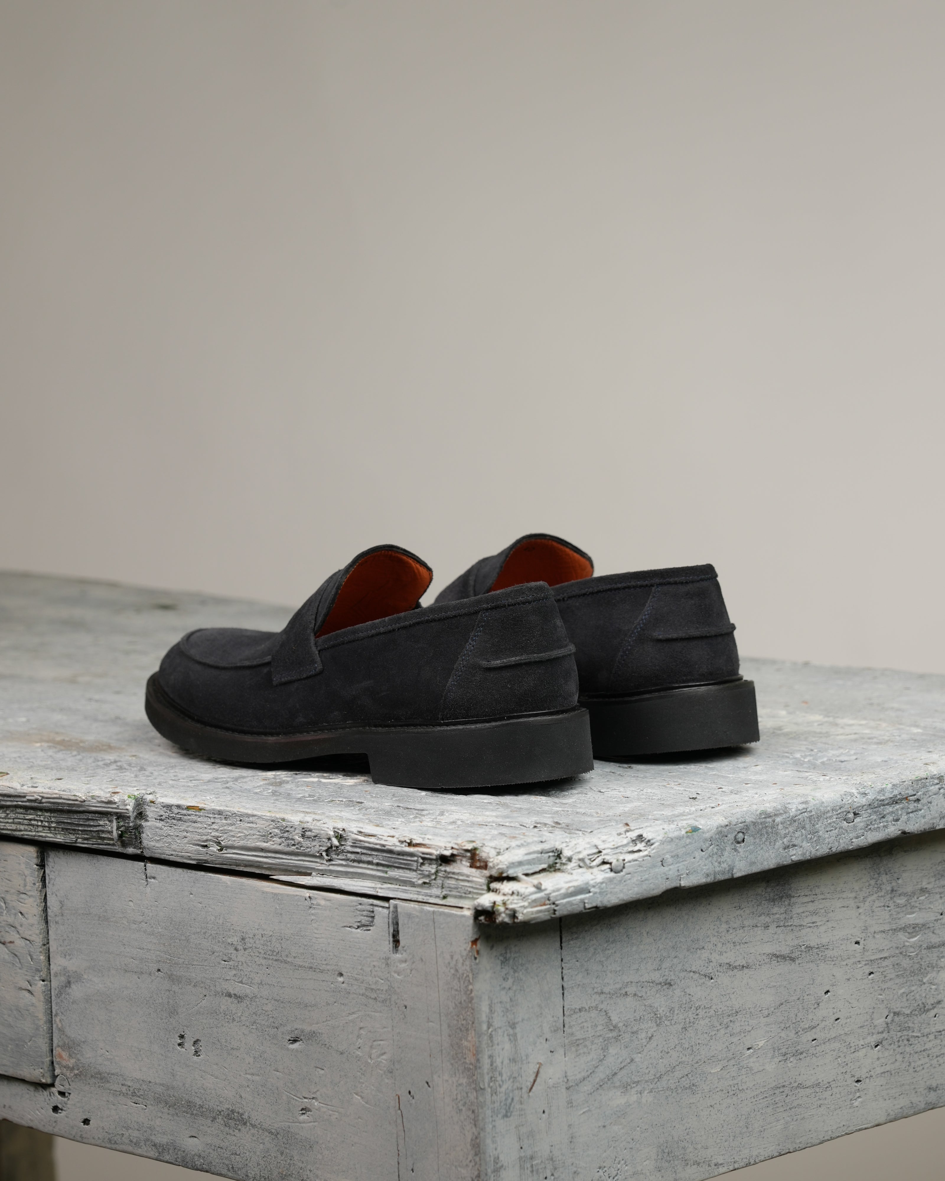 SHALAPI italian penny loafers for men in suede navy